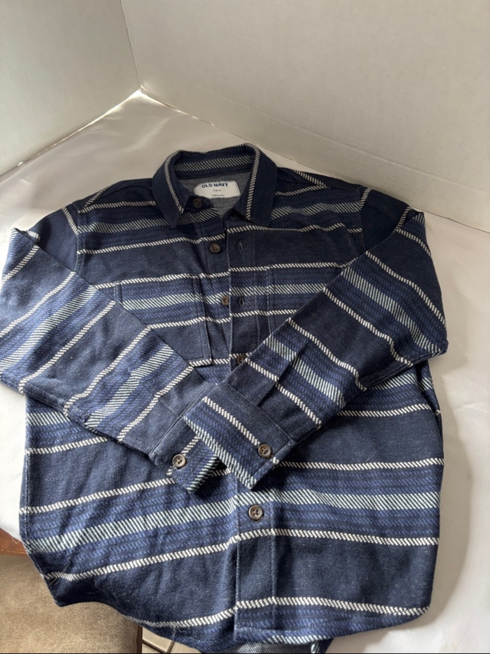 Old Navy Navy and Light Blue Striped Knit Button Shirt